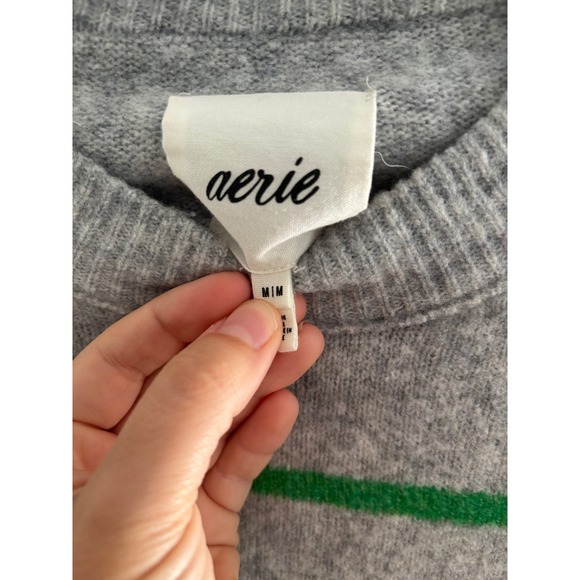 Aerie Unreal Sweater Womens M Gray Green Stripe Pullover Oversized Comfort - Picture 3 of 3
